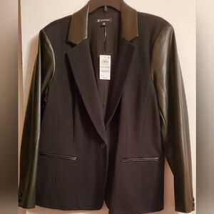 INC Black Blazer with Black Faux Leather Accents